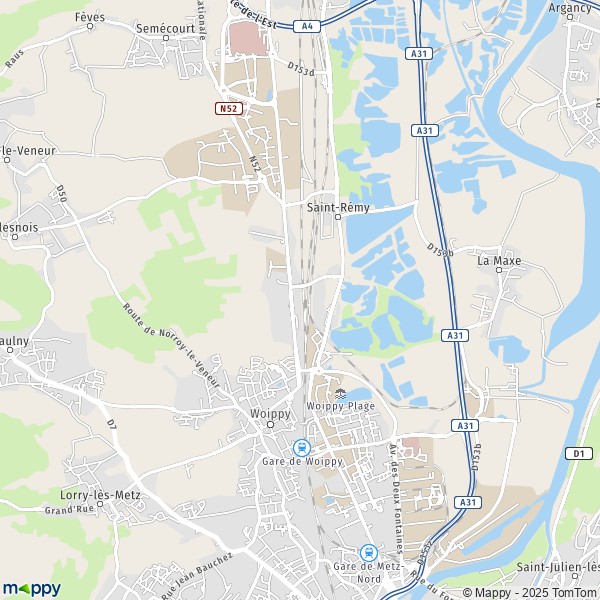 De kaart voor de stad Woippy 57140