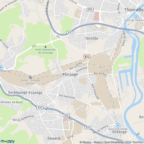De kaart voor de stad Florange 57190