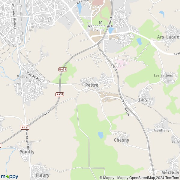 De kaart voor de stad Peltre 57245