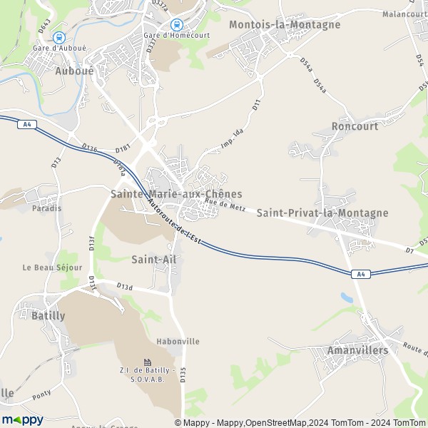 De kaart voor de stad Sainte-Marie-aux-Chênes 57255