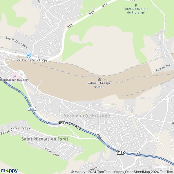 De kaart voor de stad Serémange-Erzange 57290