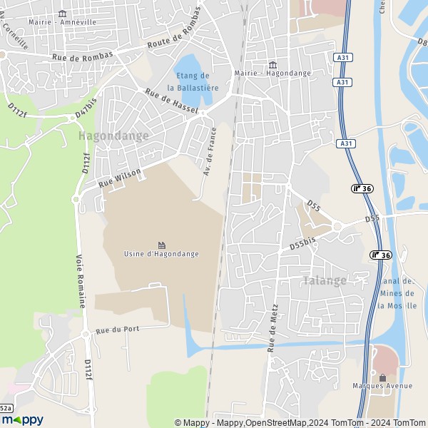 De kaart voor de stad Hagondange 57300
