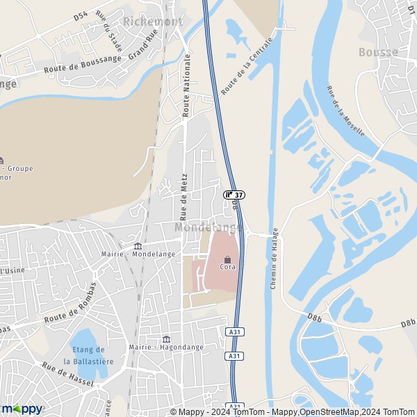 De kaart voor de stad Mondelange 57300