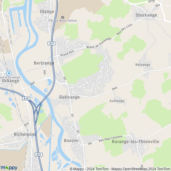 De kaart voor de stad Guénange 57310