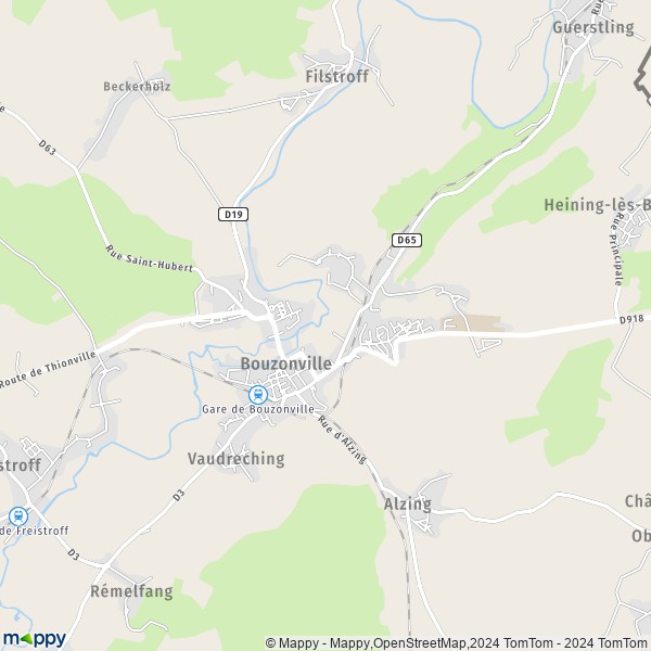 De kaart voor de stad Bouzonville 57320