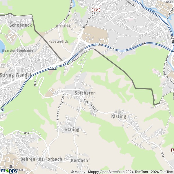 De kaart voor de stad Spicheren 57350