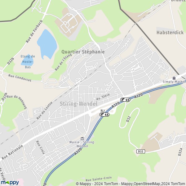 De kaart voor de stad Stiring-Wendel 57350