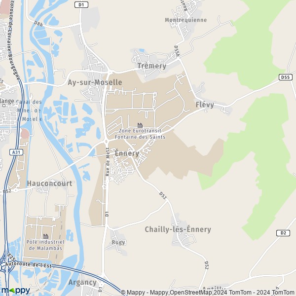 De kaart voor de stad Énnery 57365