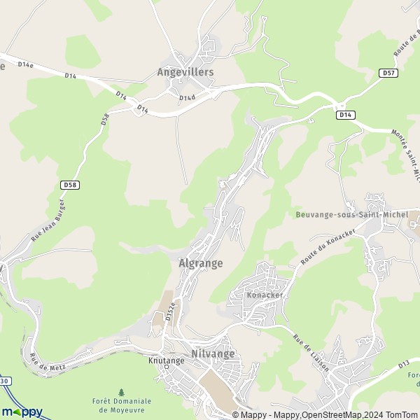 De kaart voor de stad Algrange 57440