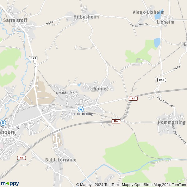 De kaart voor de stad Réding 57445
