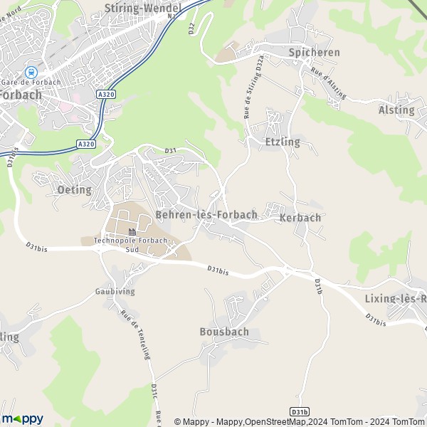 De kaart voor de stad Behren-lès-Forbach 57460