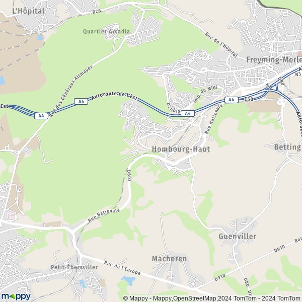 De kaart voor de stad Hombourg-Haut 57470