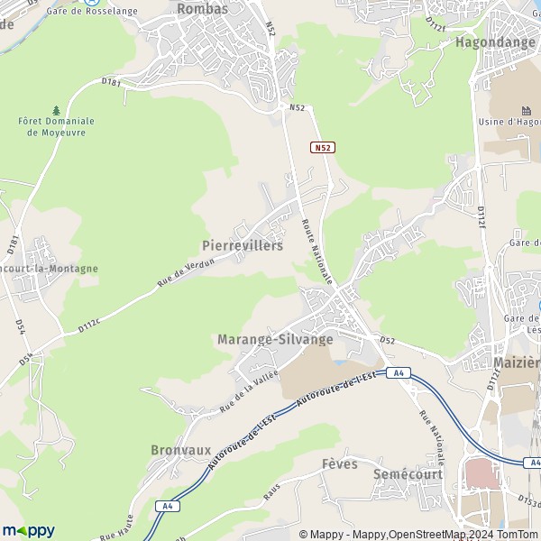 De kaart voor de stad Marange-Silvange 57535
