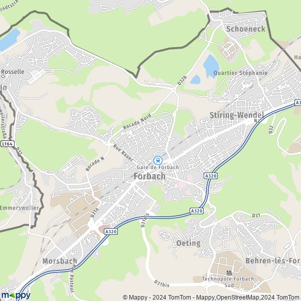 De kaart voor de stad Forbach 57600