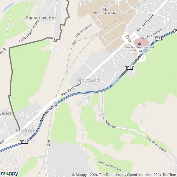 De kaart voor de stad Morsbach 57600