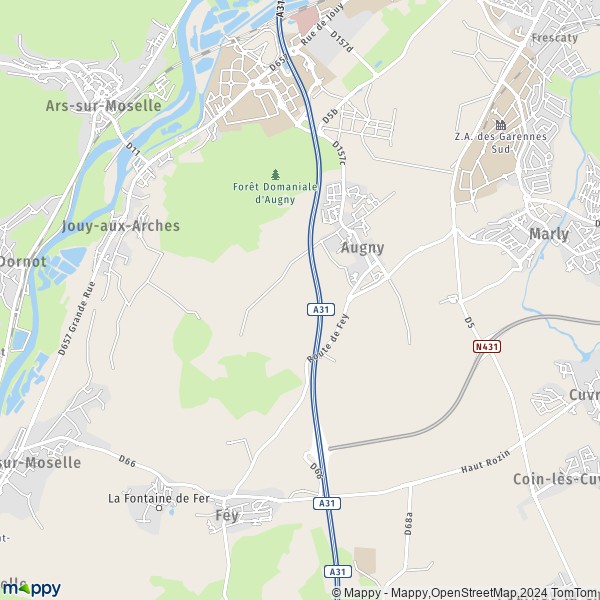 De kaart voor de stad Augny 57685