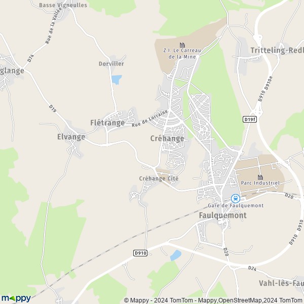 De kaart voor de stad Créhange 57690