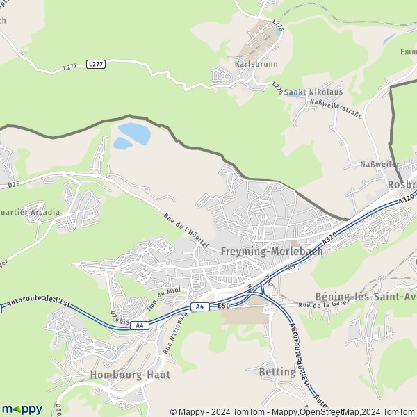 De kaart voor de stad Freyming-Merlebach 57800