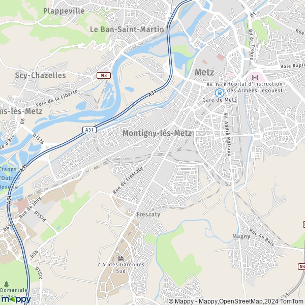 De kaart voor de stad Montigny-lès-Metz 57950