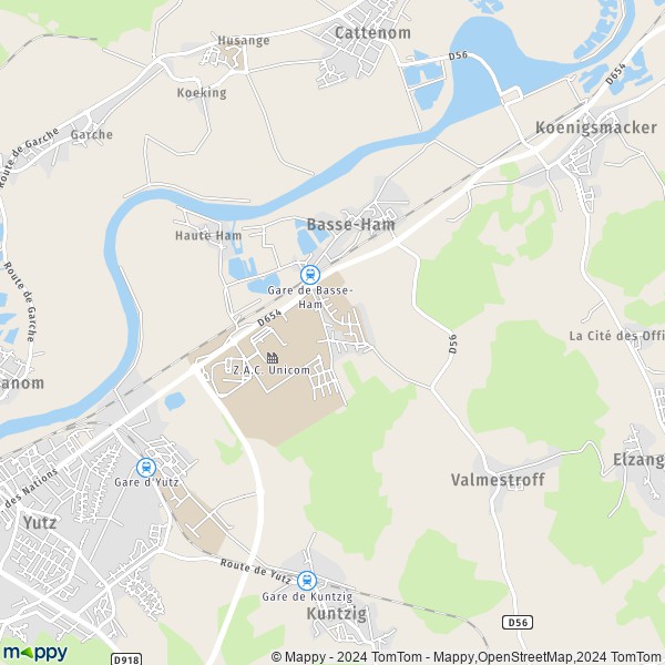 De kaart voor de stad Basse-Ham 57970