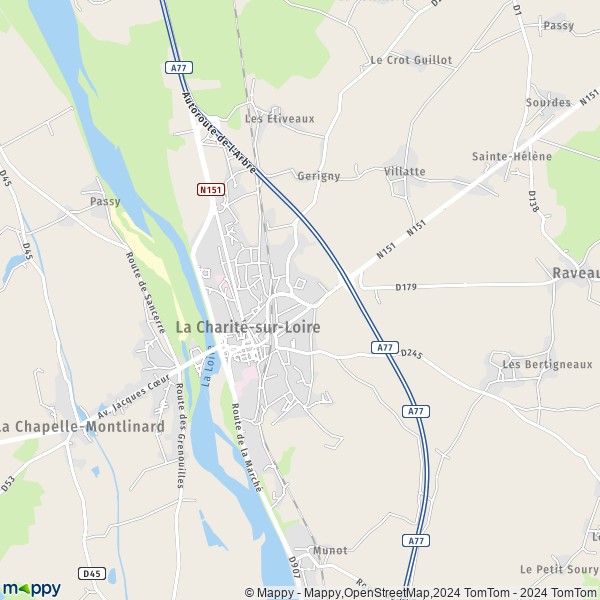 De kaart voor de stad La Charité-sur-Loire 58400