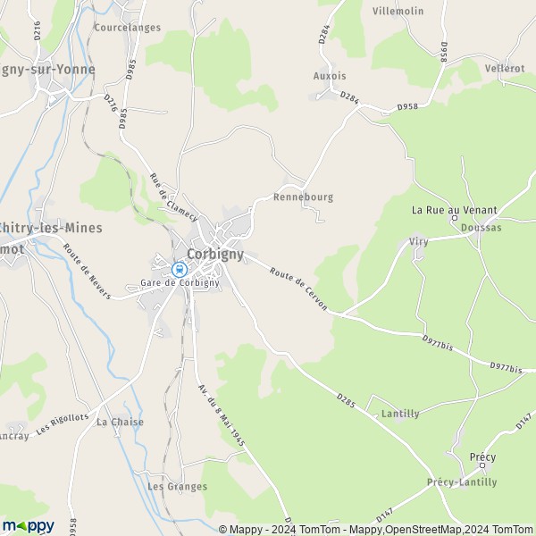 De kaart voor de stad Corbigny 58800