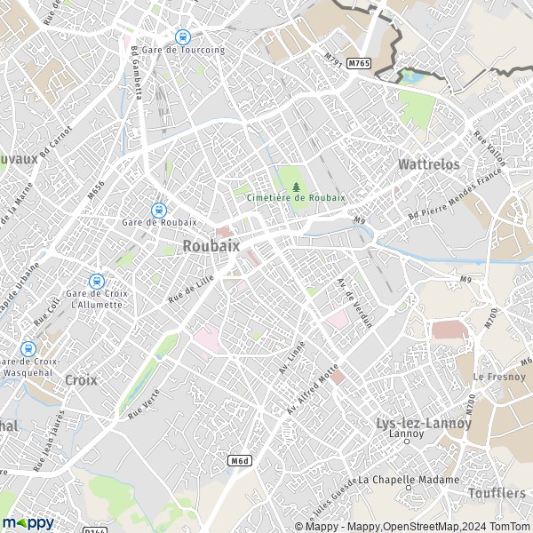 De kaart voor de stad Roubaix 59100