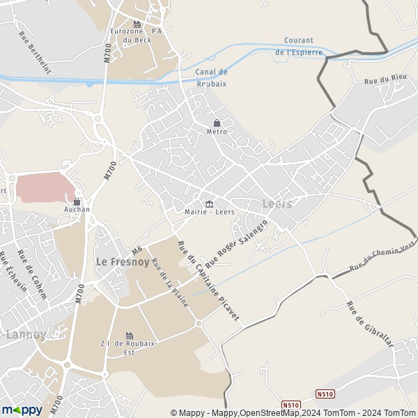 De kaart voor de stad Leers 59115