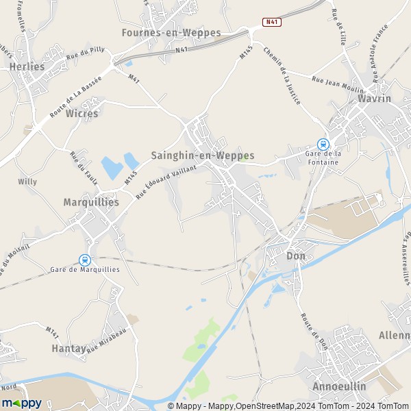 De kaart voor de stad Sainghin-en-Weppes 59184