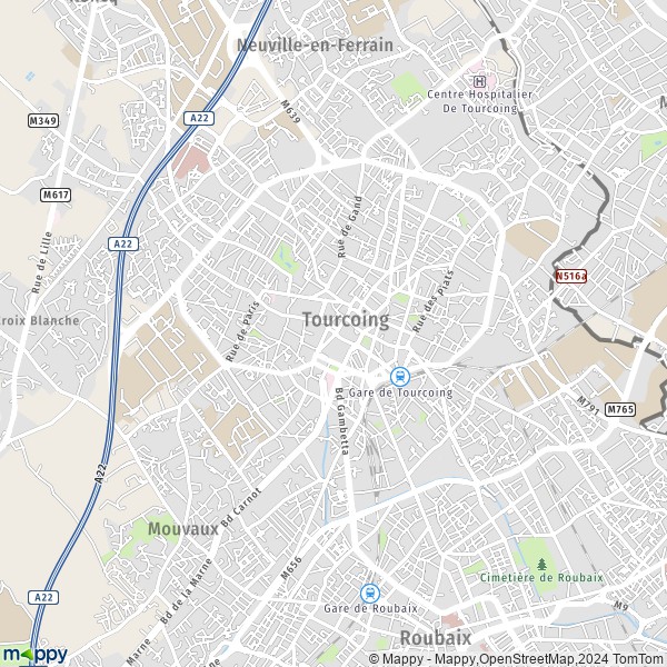 De kaart voor de stad Tourcoing 59200