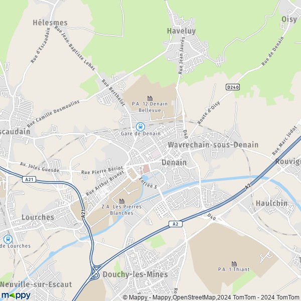 De kaart voor de stad Denain 59220