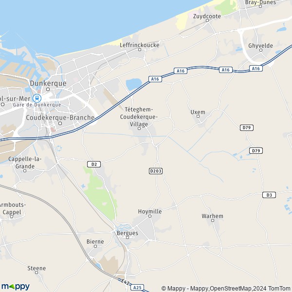 De kaart voor de stad Téteghem-Coudekerque-Village 59229-59380