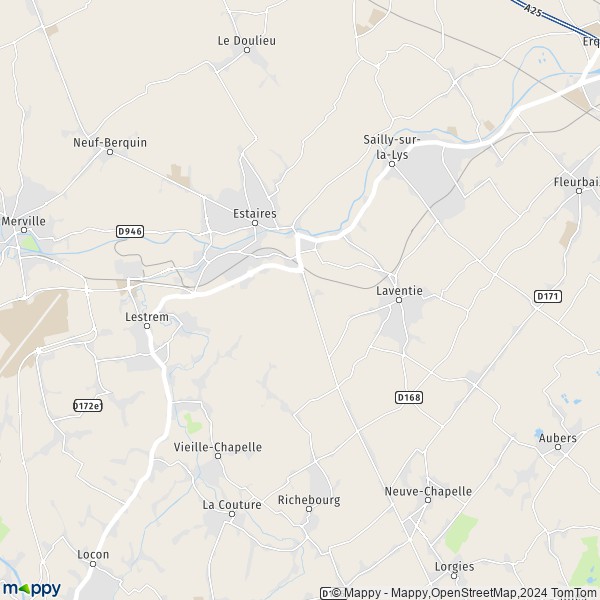 De kaart voor de stad La Gorgue 59253