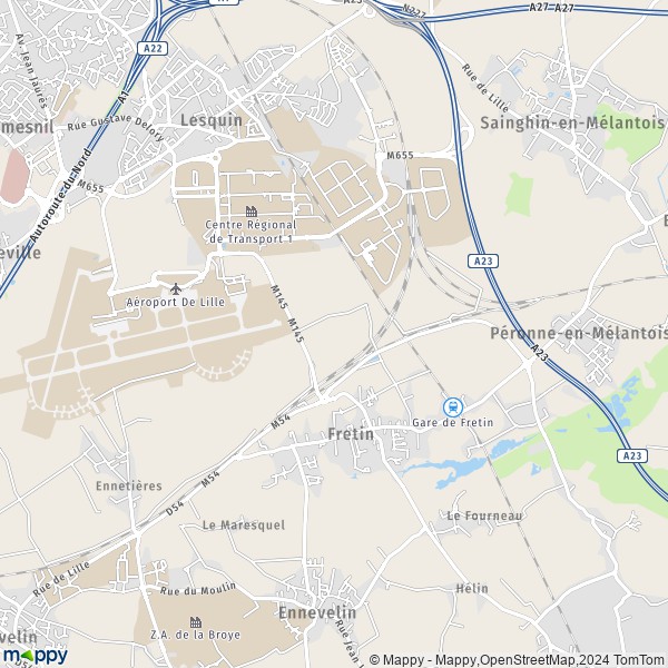 De kaart voor de stad Fretin 59273