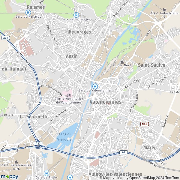 De kaart voor de stad Valenciennes 59300