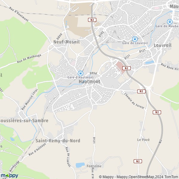 De kaart voor de stad Hautmont 59330