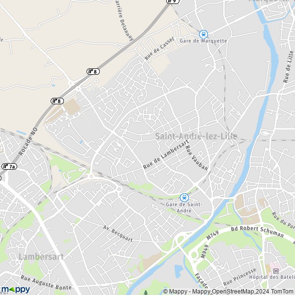 De kaart voor de stad Saint-André-lez-Lille 59350