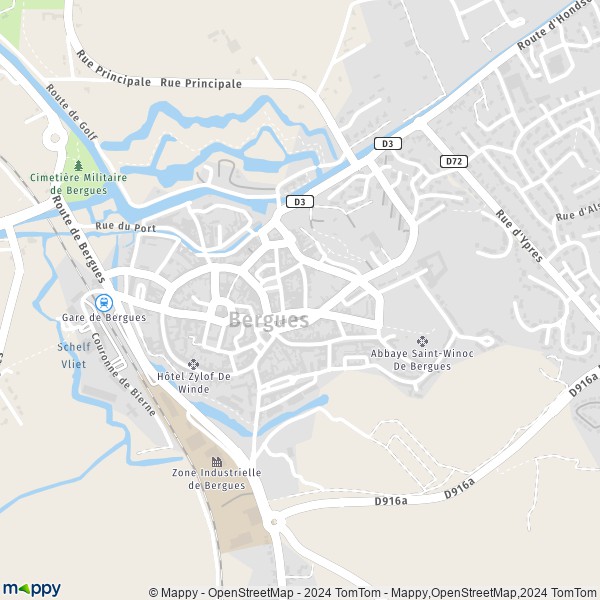 De kaart voor de stad Bergues 59380