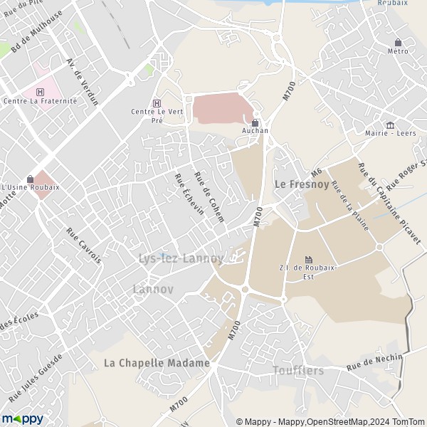 De kaart voor de stad Lys-lez-Lannoy 59390