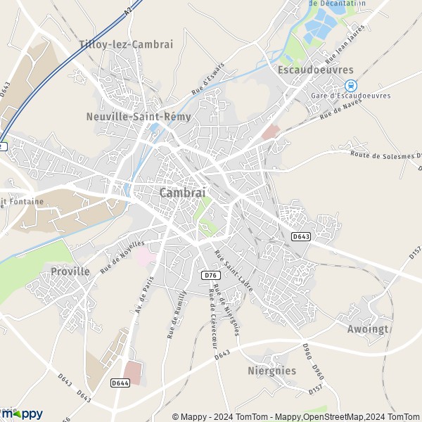 De kaart voor de stad Cambrai 59400