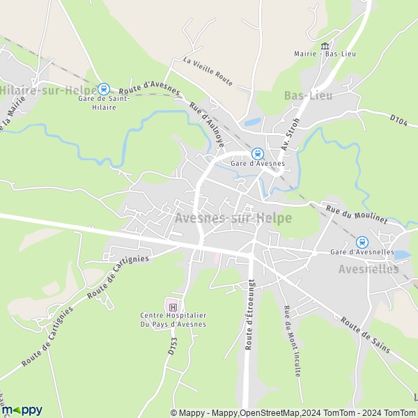De kaart voor de stad Avesnes-sur-Helpe 59440