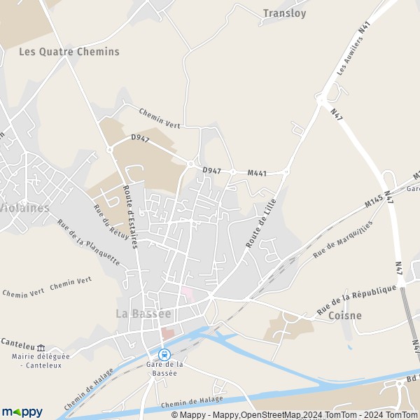 De kaart voor de stad La Bassée 59480