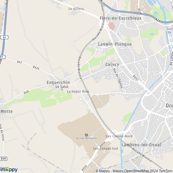 De kaart voor de stad Cuincy 59553