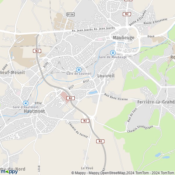 De kaart voor de stad Louvroil 59720