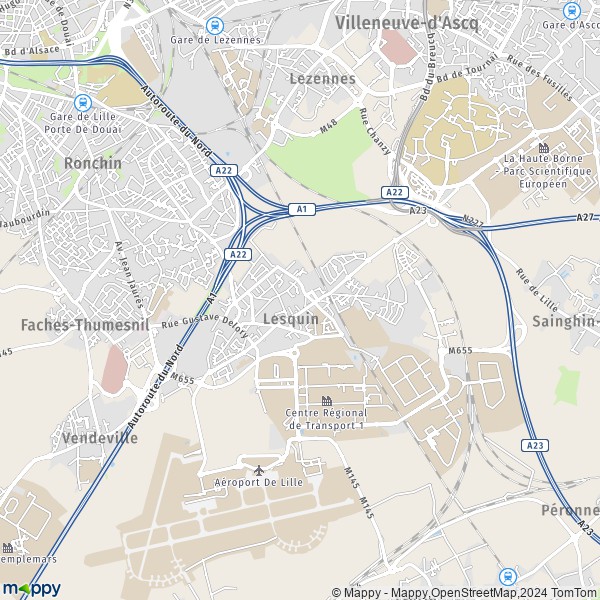 De kaart voor de stad Lesquin 59810