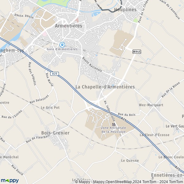 De kaart voor de stad La Chapelle-d'Armentières 59930