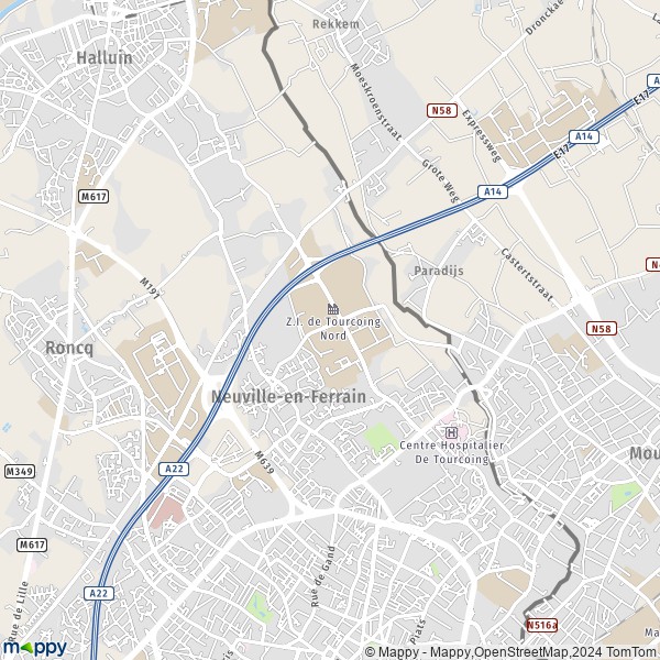 De kaart voor de stad Neuville-en-Ferrain 59960