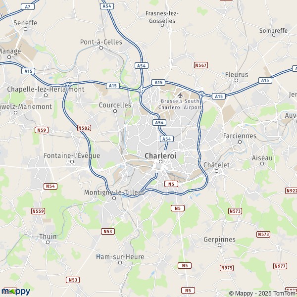 De kaart voor de stad 6000-6061 Charleroi