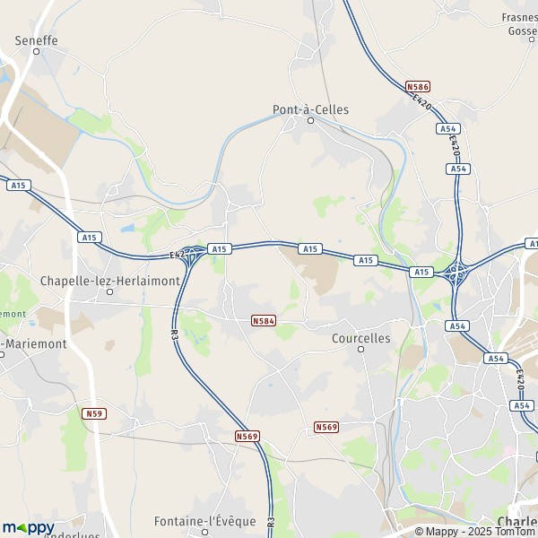 De kaart voor de stad 6041-6230 Courcelles