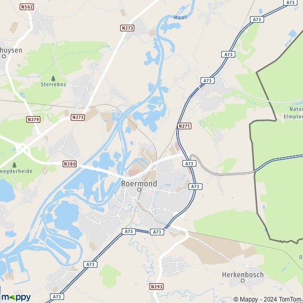 De kaart voor de stad Roermond 6041-6071